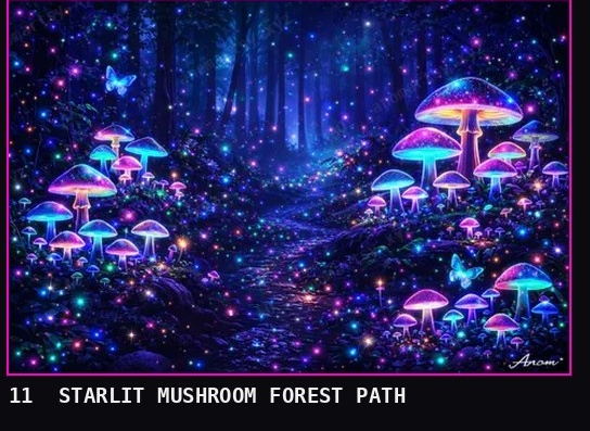 Starlit Mushroom Forest Path
