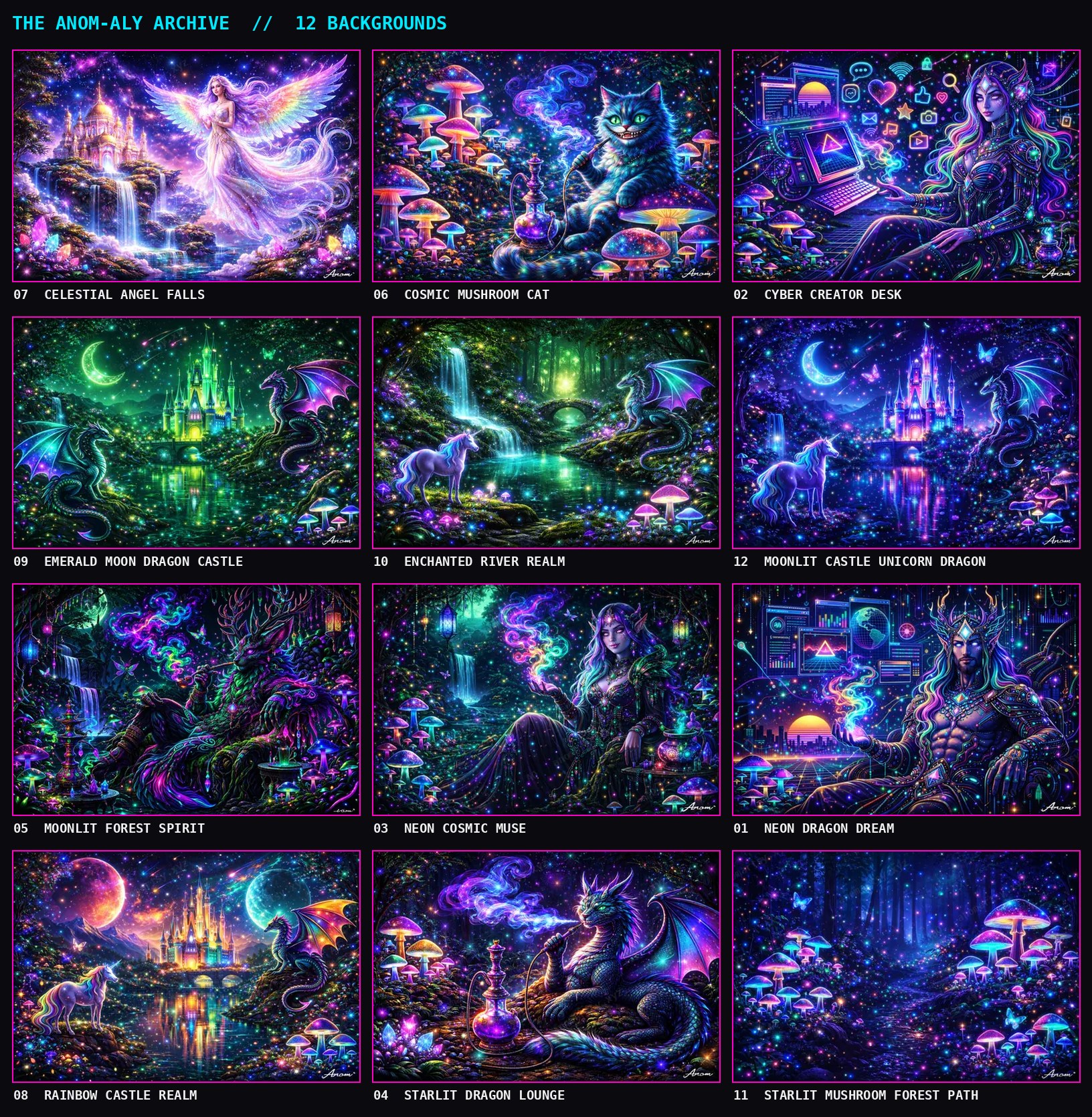 The Anomoly Archive - 12 Backgrounds Contact Sheet